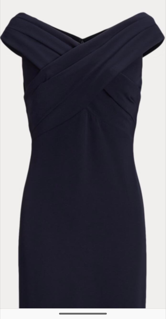 175 LAUREN RALPH LAUREN Crepe Off-the-Shoulder Cocktail Navy Dress size 8
